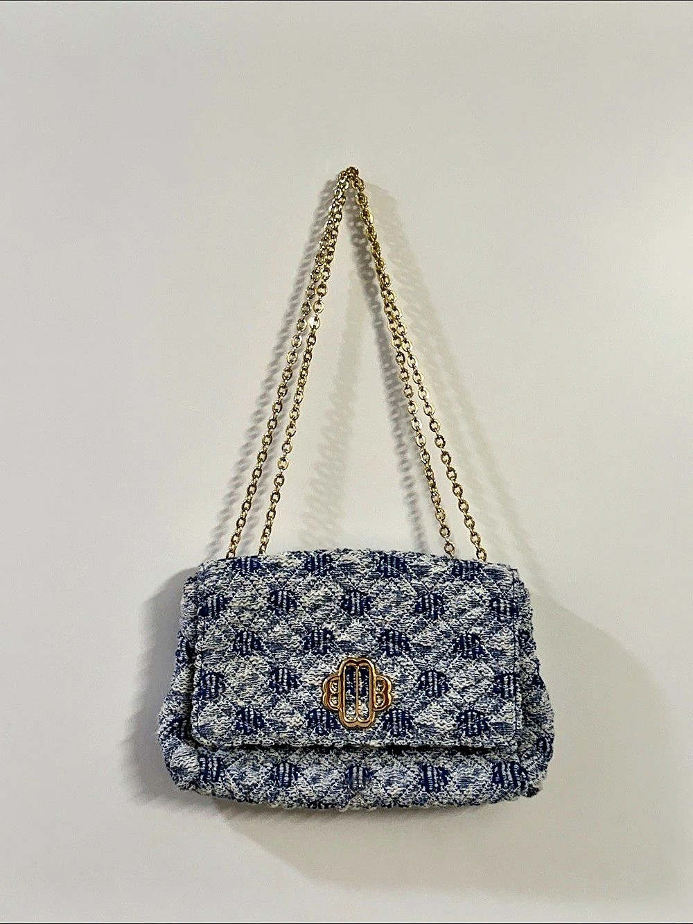 Maje Blue & White Tweed Chain Shoulder Bag Like New